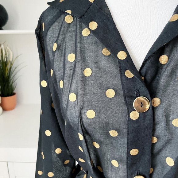 Vintage Dotti | Black Gold Polka Dot Oversized Blouse Tunic Dress | M - Picture 8 of 11